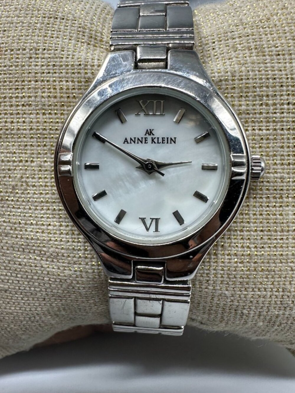 3/$30 Anne Klein Watch Women Silver Tone White Dial 26MM New Battery 6.75"